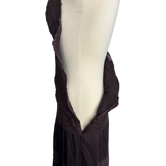 VTG XOXO‎ Brown Crochet Baby Doll Maxi Dress Whimsigoth Dark Fairy 100% Cotton - Picture 9 of 12